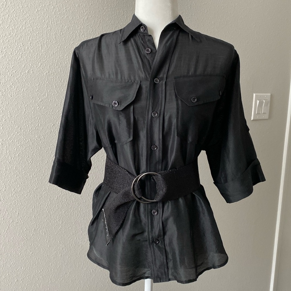 Ralph Lauren silk black button down shirt